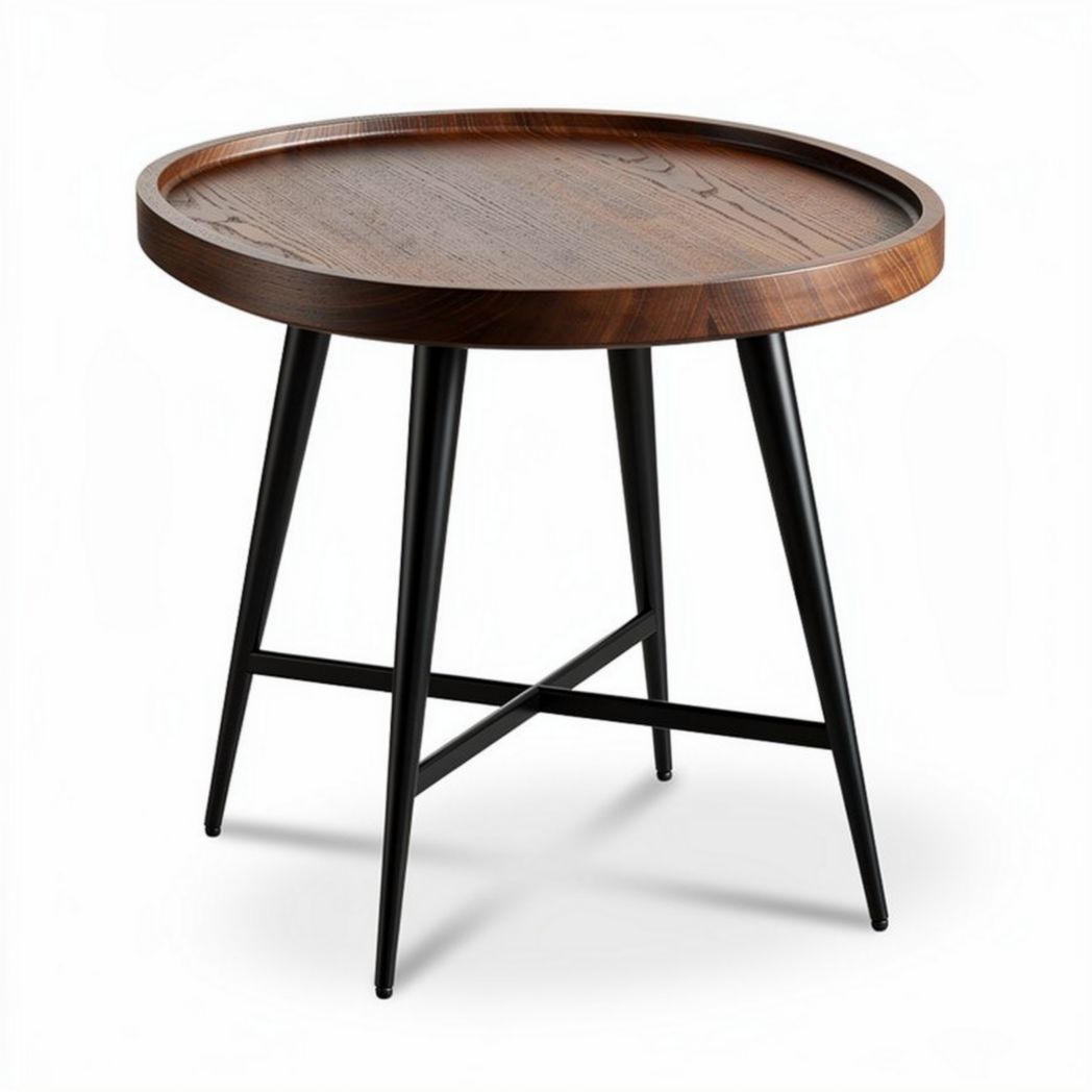 Stolik kawowy w stylu skandi z drewna i metalu - 60 x 60 x 50cm