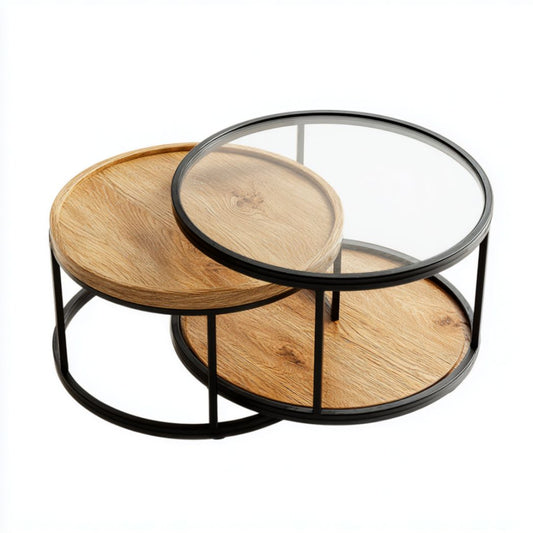 Stolik kawowy z drewna i metalu do salonu - 60 x 60 x 40cm